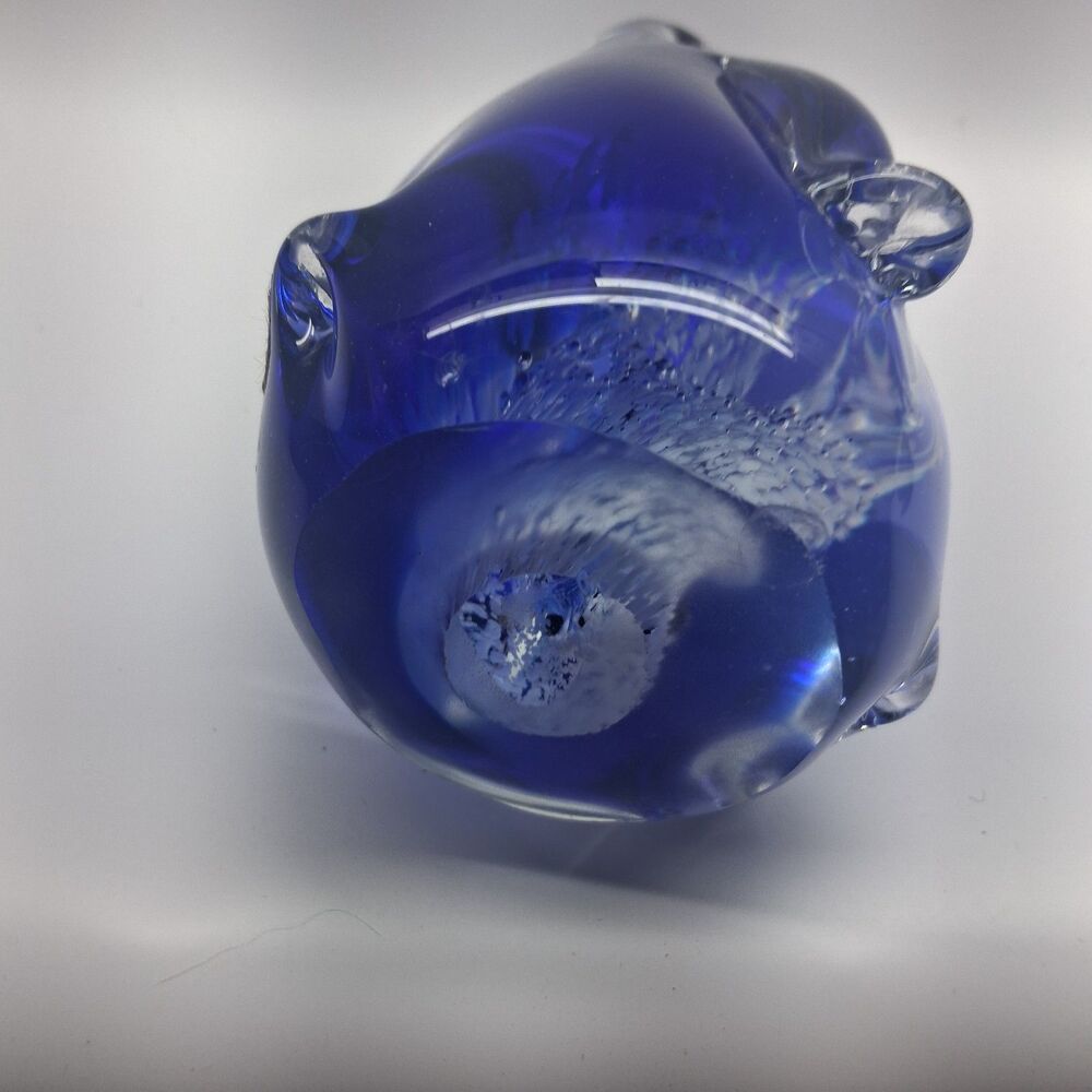 Cobalt Blue Murano Style Art Glass Penguin Family Sculpture Paperweight